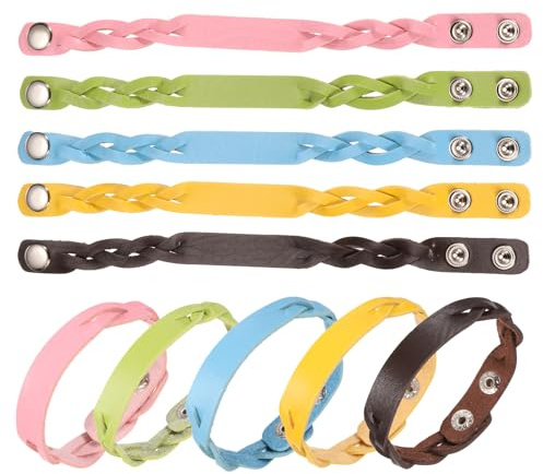 QUARKZMAN 10 Stück Einfache Lederarmbänder Doppelt Geflochtene Leder Schnapparmbänder Verstellbare Leere Handgelenkbänder DIY Bastel Armbänder Für Männer Frauen Gemischte Farben