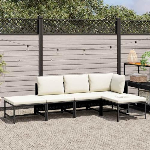 WGYHOME 5-TLG. Garten-Sofagarnitur mit Auflagen Schwarz Poly Rattan, Sitzgruppe Essgruppe Set Sofa-Garnitur Lounge, Gartenset Sofa-Set Garnitur Gartenmöbel Couch-Set mit Sofa und Sessel
