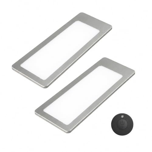 kalb | TooFlatXL LED Unterbauleuchten 1-4er Set mit MonoDot Funkschalter 12V 7W ultraflach 4mm mit XL Lichtfeld 155x55mm Plug&Play mit Netzteil Edelstahl gebürstet 3000K 4000K (2, Neutralweiß)
