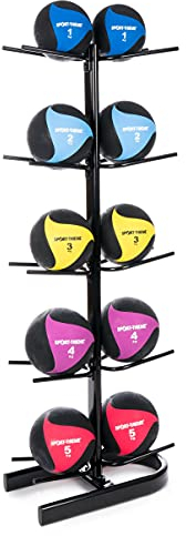 Sport-Thieme Medizinball Ständer | Vertikale Ball-Halterung für 10 Medizin-Bälle | Platzsparend, Robust, Stabil | 32 x 58 x 157 cm | Aus Stahl | Schwarz | Markenqualität