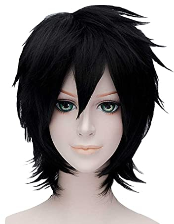 FALAMKA Schwarz Perücke Kurz Amine Gerade Perücke für Unisex Cosplay Halloween