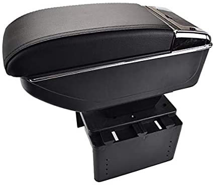 Universal Dual-Layer Black Leather Arm Rest Centre Console Storage Box Armrest