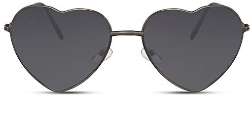Cheapass Sonnenbrille Herz-Förmig Schwarz Cat-Eye Dünn Klein UV-400 Metall Damen Frauen