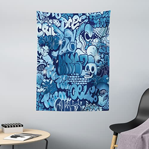 ABAKUHAUS urban Graffiti Wandteppich, Xenomorph Alien aus Weiches Mikrofaser Stoff Waschbar ohne Verblassen Digitaldruck, 110 x 150 cm, Marineblau Hellblau