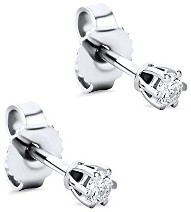 Orovi Schmuck Damen 0,12Ct Diamant Solitärohrstecker mit 2 natürlichen Diamanten Brillanten im Brillantschliff in einer Krappen Fassung Zeitlose klassische Ohrringe aus Weißgold 9 Karat / 375 Gold
