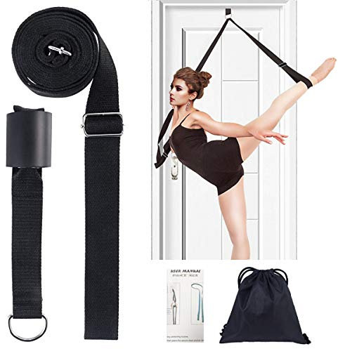 Door Flexibility & Yoga Stretching Leg Strap, 11 Loops Hamstring Stretcher Belt Resistance Exercise Band, Foot Back Stretch Assist Great for Ballet Cheer Dance Gym Pilates Physical Therapy (black)