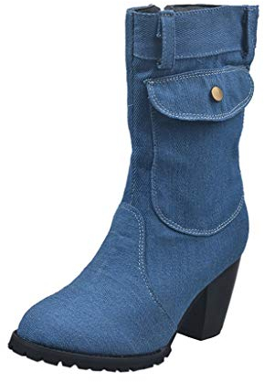 Yowablo Winterschuhe Damen Winterstiefel Damen Schneestiefel Damen Winterboots Damen Stiefeletten Damen Mit Absatz Chelsea Boots Damen (37 EU,Blau)