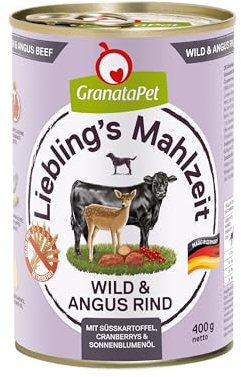 GranataPet Liebling's Mahlzeit Wild & Angus Rind, Nassfutter für Hunde, Hundefutter ohne Getreide & ohne Zuckerzusätze, Alleinfuttermittel, 6 x 400 g