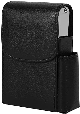 Etui Cigarette,Étui à Cigarettes,Étui à Cigarettes en Cuir PU, Étui à Cigarettes Noir en métalPorte Cigarettes Boîte,Stockage de Cigarettes,Boîte à Cigarettes avec Porte Briquet pour Hommes et Femmes