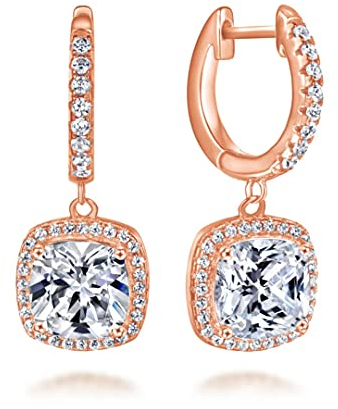 Orecchini a cerchio brillanti in argento Sterling 925 con ciondolo e pietre in pavé di cristallo scintillante, piccoli orecchini a cerchio in qualità da gioielleria e Argento, colore: Oro rosa