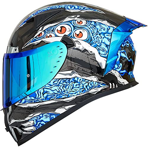 ILM Motorradhelm Integralhelm Herren Damen-Motorcycle Helmet mit 2 Visieren Pinlock-kompatiblen klaren und getönten-Street Bike Motocross Casco DOT&ECE Modell Z501, Manta Blue, XXL