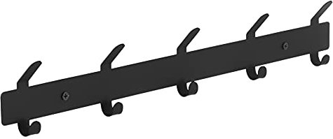 ACAZA Garderobenleiste, Wandgarderobe mit 5 Haken für Jacken, Garderobe zur Wandmontage im Industrial Design, schwarz Metall, Maße 49 x 3.3 cm