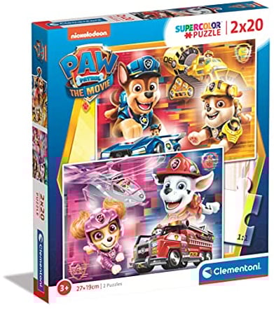 Clementoni - 24786 - Supercolor puzzle Paw Patrol The Movie - 2 x 20 pieces - jigsaw puzzles for kids age 3 - Made in Italy, cartoon puzzles