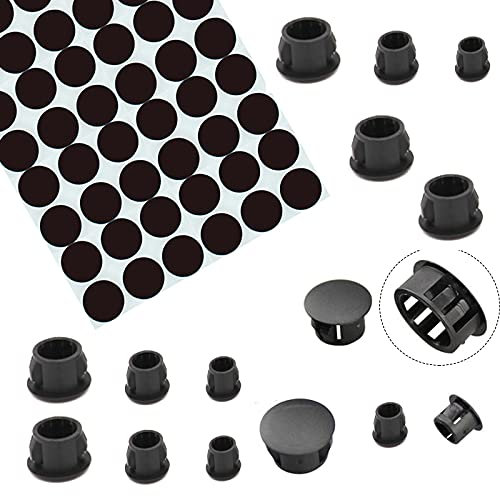 YouU 90 pièces Bouchons pour trou ø 6mm/8mm/10mm Noir 54 pièces Cache Vis Auto Adhésifs Vis Trou Autocollants pour Meubles Ø 21 mm