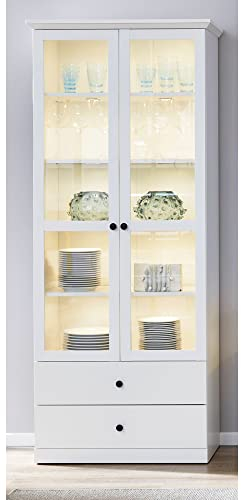 Lomadox Vitrinenschrank Landhaus weiß mit LED Beleuchtung, B/H/T: ca. 81/196/41 cm