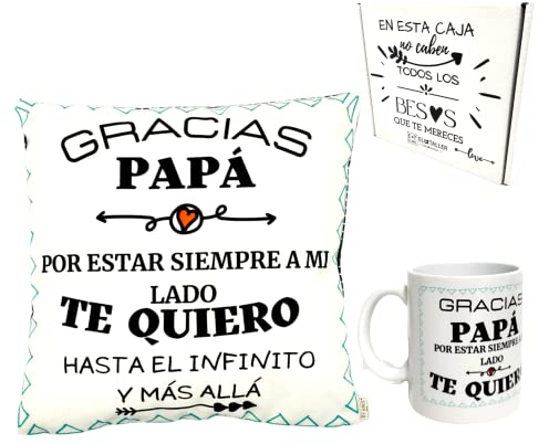 by Krol - Regalos Originales Hombre - Día del Padre - Regalos Dia del Padre - Regalo Hombre Original - Regalo Hombres - Cojín + Relleno y Taza Infinito - Cumpleaños Papá - para Padres y Abuelos