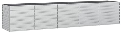 Bounv Hochbeet Metall Stahl 400x80x77 cm Groß Blumenkasten Draußen Hochbeete für Garten Balkon Terrasse Gemüsebeet Pflanzkasten Pflanzkübel Blumenbeet Verzinkt Stahl Silber