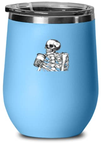 Vaso de vino de acero inoxidable aislado divertido esqueleto beber café
