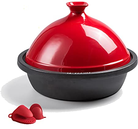 YLWX Cast Iron Tajine Cooking Pot, Moroccan Enameled Tagine Pot, Induction Casserole Pot, Handmade Clay Stock Pot, Slow Cooker (Color : Red)