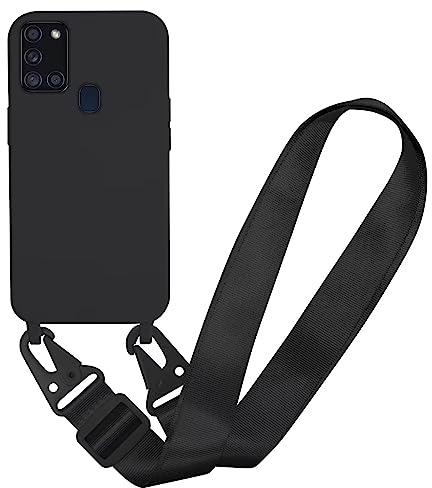 MBSLFY Handyhülle kompatibel mit Samsung Galaxy A21S Hülle mit Band, Silikon Necklace Handyhülle mit Abnehmbar Kordel Umhängen Stossfest Handy Schutzhülle für Samsung Galaxy A21S, Schwarz
