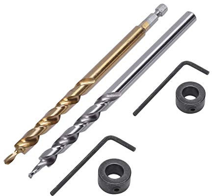 2Pcs 1/4 Inch Hex Pocket Hole Drill Bit + 3/8(9.5Mm) Replacement Twist Step Drill Bit with Depth for Pocket Hole Jig System Drill Guide Drill Kit