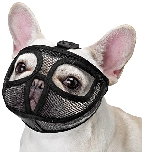 ILEPARK Maulkorb für Hunde,Kurze Schnauzen Hund -Maulkorb,Bulldogge Maulkorb Anti-Beißen, Kauen, Bellen, Hundemaske(M,Schwarz)
