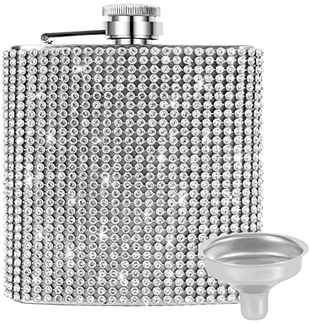 INSTOME Petaca de diamante, frascos para licor para mujer, frascos brillantes de 6 onzas para licor, petaca de diamantes de imitación a prueba de fugas con embudo, frasco a prueba de fugas para vino,