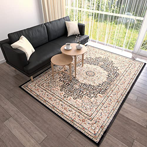 Mazovia Groß Teppich Flur 180x250cm Creme Klassisch Traditionell Weich | Teppich für Eingangsbereich Küche Büro Wohnzimmer Schlafzimmer Beige Pflegeleicht Tierfreundlich Allergikerfreundlich Elegant