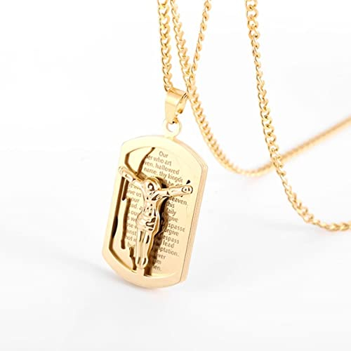 YAHOYA Gold Farbe Schmuck Halskette Jesus Christus Anhänger Männer Frauen Edelstahl Kubanische Kette Dog Tag Halskette Amulett Geschenk