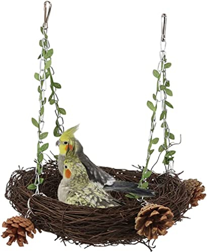 WACURRENTHYD Vogelschaukel aus natürlichem Rattan, klein, mittelgroß, groß, für Papageien, Sittiche, Nymphensittiche, Kakadu, Ara, Amazonas, afrikanische Graupapageien, Finken, Kanarienvögel,