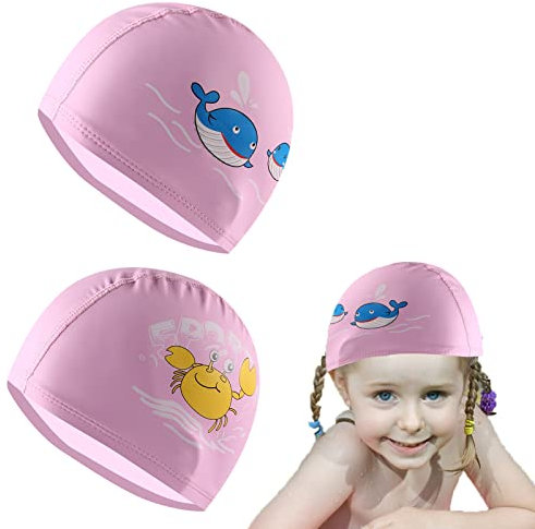 BSITSSS 2 Pezzi Cuffia Piscina Bambina, Cuffia Piscina Neonato Tessuto Morbido e Confortevole, Cuffia Piscina Capelli Lunghi in Poliestere Elastico e Spandex, Cuffie da Nuoto per Ragazze da 3 a 12anni