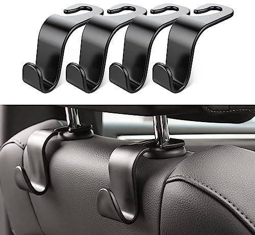 Poggiatesta Gancio Auto, Ganci per Sedile Auto, Ganci per Sedile Posteriore, Ganci Porta Borsa Auto, Universale Ganci Organizer Auto, Gancio Nero, Ganci per Poggiatesta in Fibra di Carbonio (4 Pezzi)