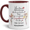 Tassendruck Personalisierbare Tasse für Erzieherin - Hinter jedem Kind Steht - Blumen Abschiedsgeschenk Erzieherin, Tasse mit Name Personalisieren | 300ml, Innen & Henkel Weinrot
