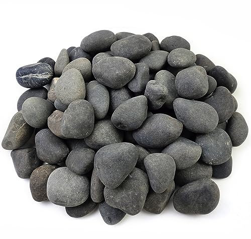 FANTIAN 20 lbs Black Stones for Garden,4-6 cm Large Natural Beach Cobbles. Decorative Black Pebbles for Plant Pots, Ponds, Water Features, Aquarium, Borders and Ground Cover