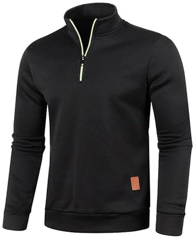 Half Zip Pullover Herren Ohne Kapuze Männer für Solid Arbeitspullover Oversize Winter Sport Arbeitspullover Sweater Men (DE/NL/SE/PL, Alphanumerisch, 4XL, Regular, Regular, Schwarz)