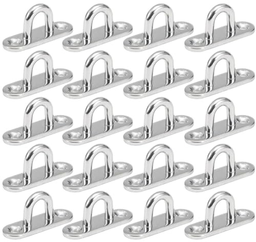 AstarFavor 20 Stück Augplatten Edelstahl,M5 Edelstahl Decksplatte, Decken Haken Metall Befestigungshaken Bootszubehör,Augplatten mit Öse für Sonnensegel Wand-Befestigung