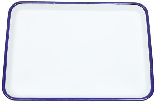 PRETYZOOM Oblong Enamel Baking Tray White Enamel Sheet Pan Enamelware Roasting Pan Rectangular Baking Tray Black Rim Enamel Baking Cookie Sheet for Kitchen Restaurant 26x18cm