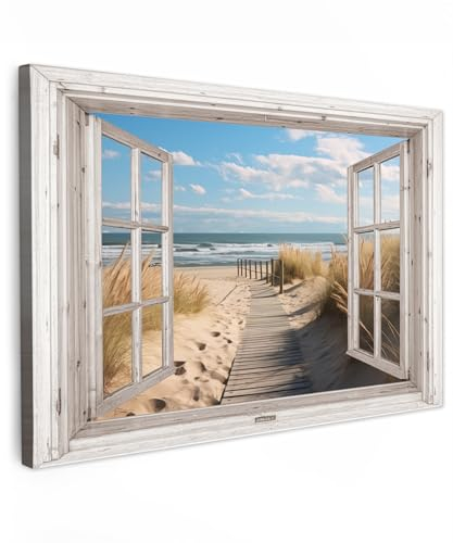 MuchoWow© Bilder 90x60 cm Wohnzimmer Deko Modern Wandbild Foto auf Leinwand Bild Schlafzimmer Room Decor Geschenke Fensterblick - Meer - Küste - Natur - Strand - Wattenmeer