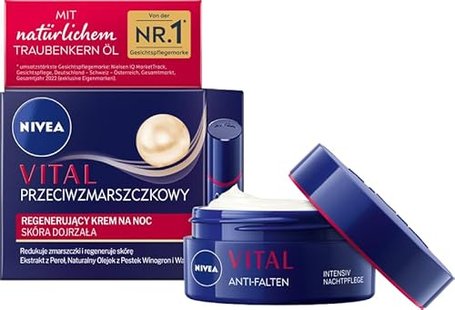 NIVEA VITAL Anti-Falten Intensiv Nachtpflege für reife Haut, Gesichtspflege mit Calcium, Perlenextrakten & natürlichem Traubenkern Öl, Nachtcreme zur Unterstützung der Hautregeneration (50 ml)