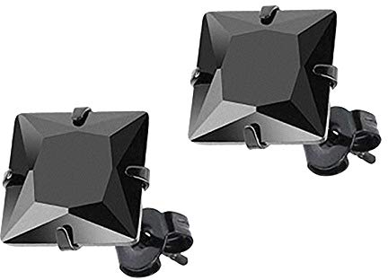 Taffstyle Edelstahl Ohrstecker Ohrringe Stecker Studs Eckig mit einem eckigem Glitzer Zirkonia Stein in Quadrat Form für Damen und Herren Schwarz Schwarz 5mm