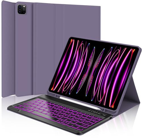 WINCHKING Tastiera per iPad Pro 12.9, Cover con Tastiera per iPad pro 12.9, Custodia Tastiera QWERTY Bluetooth Retroilluminata Magnetica per ipad pro 12.9 pollici 6/5/4/3 Generazione, Viola lavanda