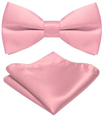 JEMYGINS Pajarita para hombre, disponible en colores lisos, incluye pañuelo de bolsillo, Rosa claro, M