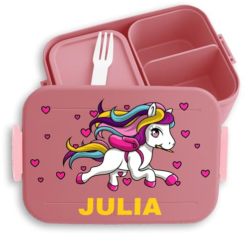 Kinder Bento Box Midi Lunchbox für Mepal Bentobox - Pferde - Süßes Pferd Niedlich Mädchen - 900 ml - Rosa - personalisierte brotdose vorschulkinder geschenke pferdemädchen name jausenbox