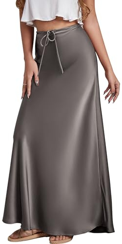 Maeau Femme Longue Jupe en Satin sur La Hanche Cordon de Serrage Uniforme Jupe Crayon Taille Haute Réglable Demi-Jupe a Ligne Causal Jupe en Satin Resserrée sur La Silhouette Quotidienne Jupe d'Été