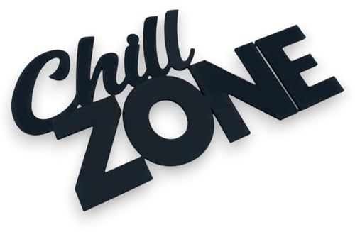 Chill Zone Schild - Chillzone Türschild & Wanddekoration - Wand Dekoration Wohnzimmer - Relax Wandschild - Wand Schriftzug - Chill Zone - zum Kleben an der Wand oder Tür (Schwarz, 17,5 x 9,1 x 0,2 cm)