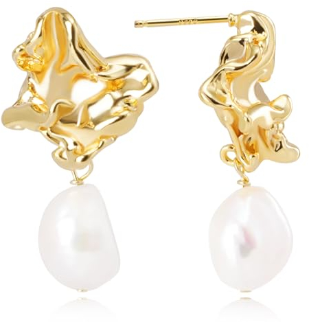 QICSTELAR Elegante Barockperlen Ohrringe – Handgefertigt aus 925 Sterling Silber, AA+ Qualität, Perfekt für besondere Anlässe (2-Goldener abstrakter Schmetterling)