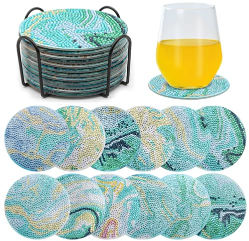 ZEHIQ 12 Stück Diamond Painting Untersetzer Mit Halter, DIY Ozean Painting Diamant Tassenuntersetzer für Gläser, Weingläser, Vasen, Dekoratio