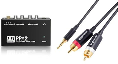 LD Systems PPA 2 - Préampli Phono avec Correction RIAA & Amazon Basics Câble Adaptateur Audio auxiliaire 3,5 vers 2 RCA pour amplificateurs, Haut-parleurs Actifs, avec Prises plaquées Or, 2.4 m, Noir