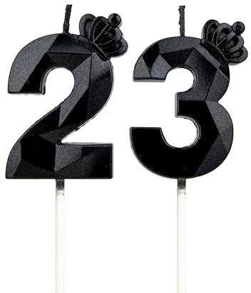 Geburtstagskerzen Zahlen 23 mit Krone,3D Kerzen Geburtstag für Kuchen geburtstagsdeko, Geburtstag Kerzen Zahlen, Geburtstagskerzen Kinder für Partys, Hochzeiten, Firmenfeiern, Jubiläen (Schwarz, #23)