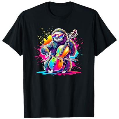 Splash Art Cellist Fauler Bär Faultiere Cello T-Shirt